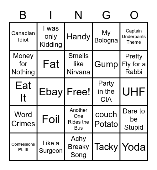 Round 1: Weird Al Bingo Card