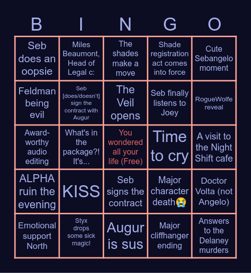 Night Shift episode 16 Bingo Card