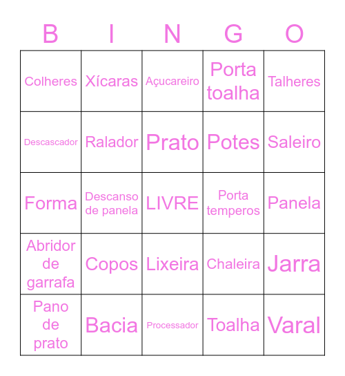 Chá de Casa Nova da Carol Bingo Card