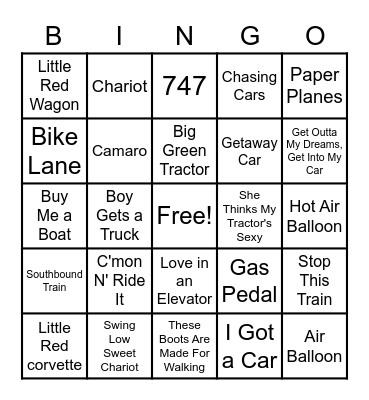 Round 3: Transportation Bingo Card