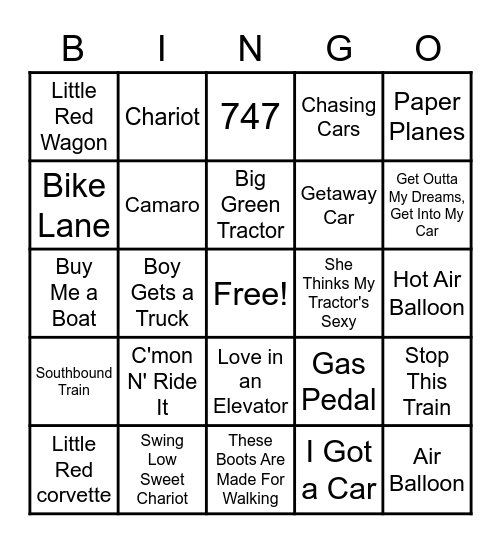 Round 3: Transportation Bingo Card