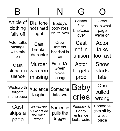 Clue Bingo Card