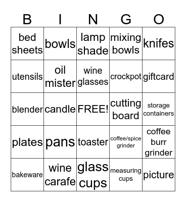 Melissa's Bridal Shower Bingo Card