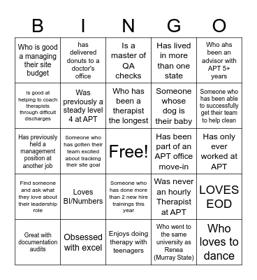 Therapy Leadership Bingo Card