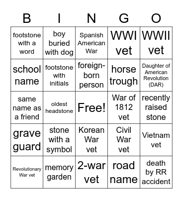 Newark Union Veterans Day Bingo Card