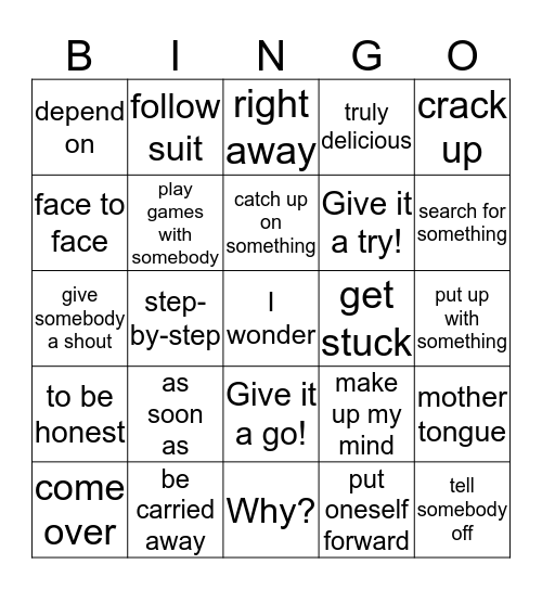 Vocabulary revision, form6 Bingo Card