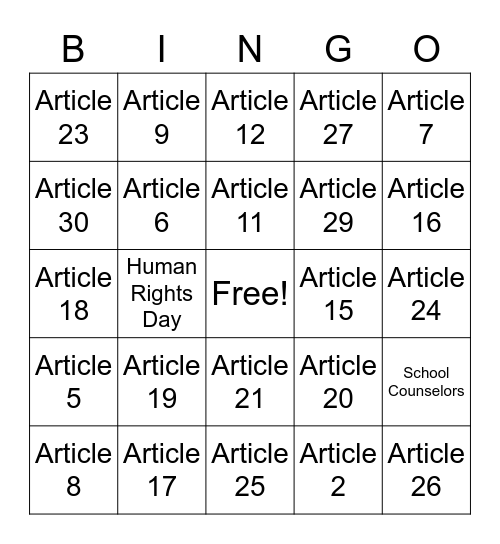 Human Rights Day Bingo Celebration Bingo Card