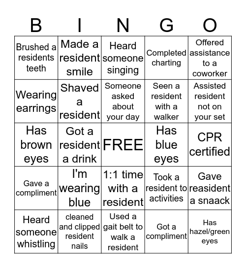 Employee Bingo Card