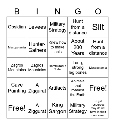 Unit 1 Test Bingo Card