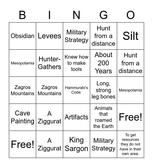 Unit 1 Test Bingo Card