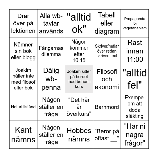 Normativ Etik 3: Me Myself and I Bingo Card