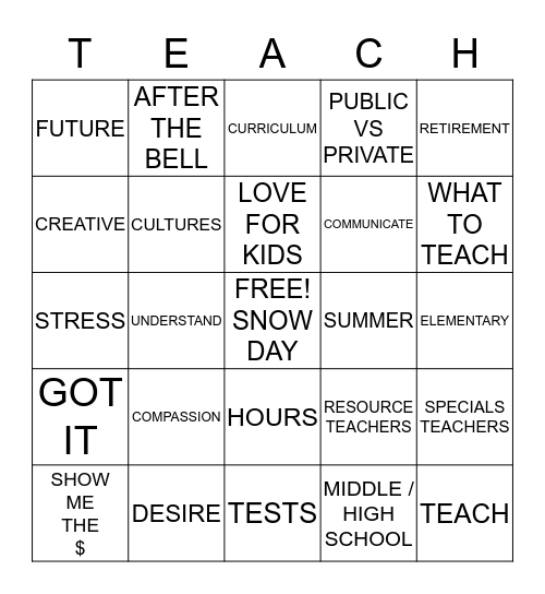 EDUCATOR BINGO Card