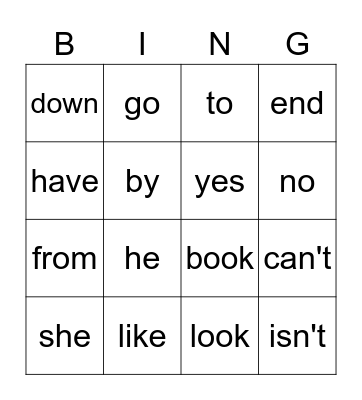 PURPLE Heart Word BINGO Card