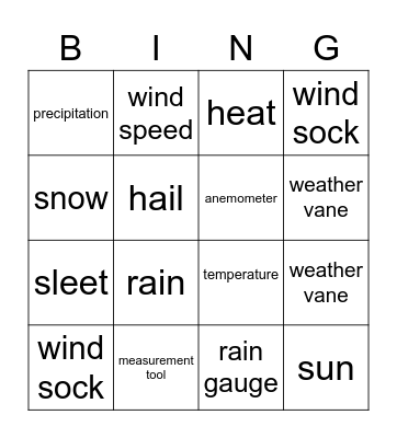 Weather Bingo Card