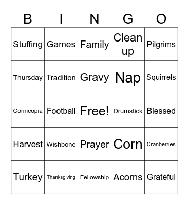 THANKSGIVING Bingo Card