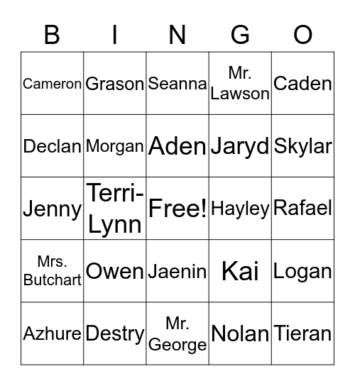 Six B Bingo Card