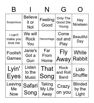 Rock! Bingo Card