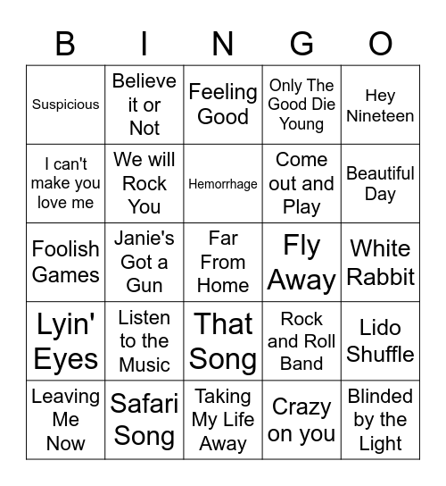 Rock! Bingo Card