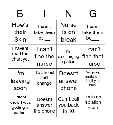 Nurse Report Bingo Card