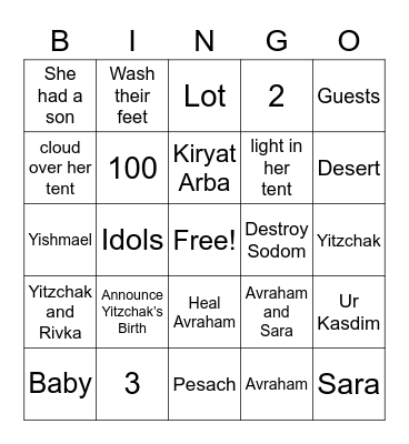 Parshat Vayera PCL Bingo Card