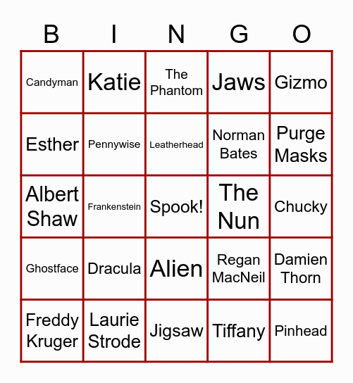 Spooky Dooky Characters Bingo Card