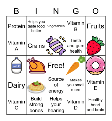 Food and Vitamins! Bingo Card