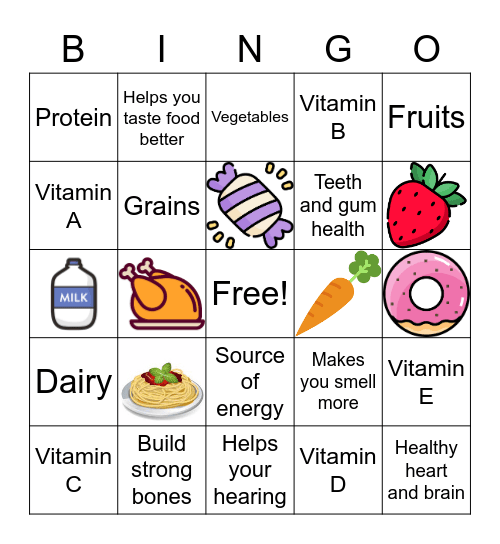 Food and Vitamins! Bingo Card