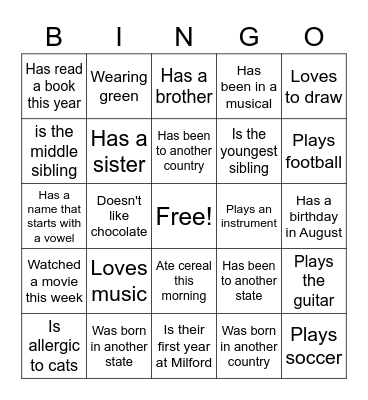 Getting to Know You Bingo Card