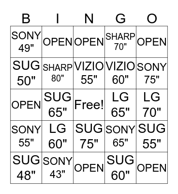 4K TV BINGO Card