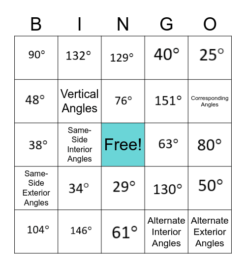 GEOM Angle Pairs (2) Bingo Card