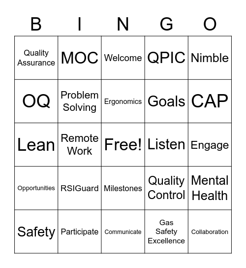 SQ&Q Bingo Card