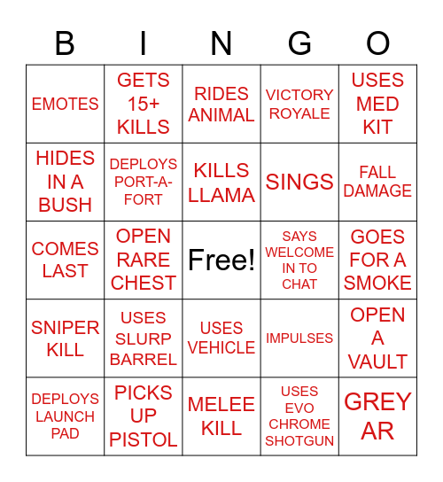 SPOTTS BINGO GAME Bingo Card