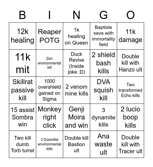 Overwatch 2 shenanigans Bingo Card