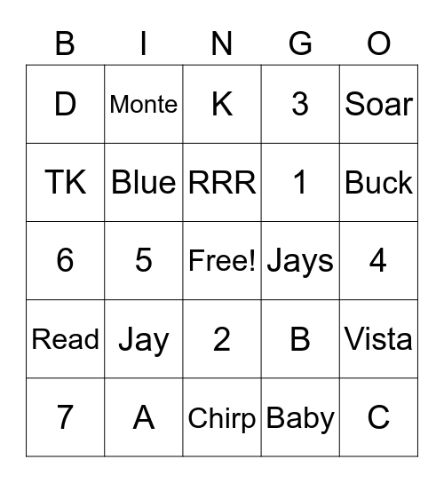 Monte Vista Blue Jays Bingo Card