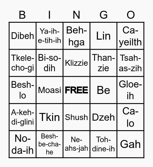 Navajo Code Talkers Bingo Card