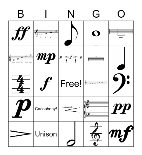 Music Theory Review Bingo Card