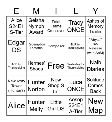 Thanksgiving Livestream Bingo Card