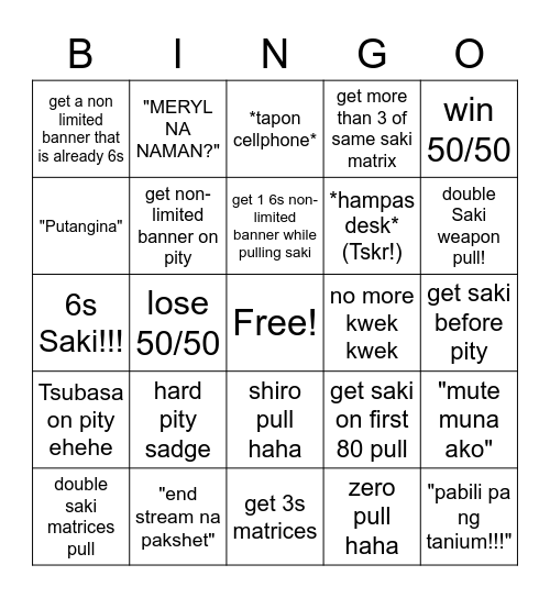 SAKI PULL Bingo Card