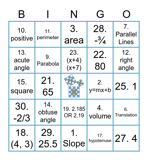 Mu Alpha Theta Bingo Card