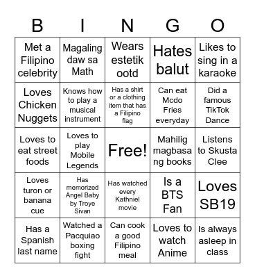 Ultimate Filipino Human Bingo Card