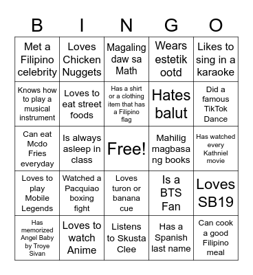 Ultimate Filipino Human Bingo Card