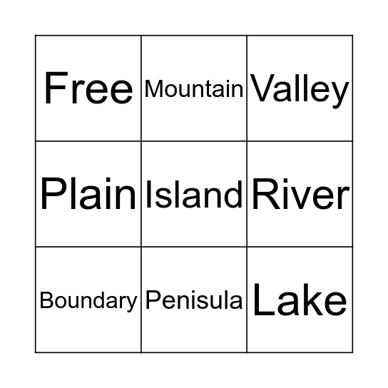 Landform Bingo Card