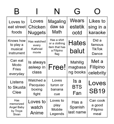 Ultimate Filipino Human Bingo Card