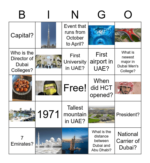 UAE National Day Celebration - DBM Bingo Card