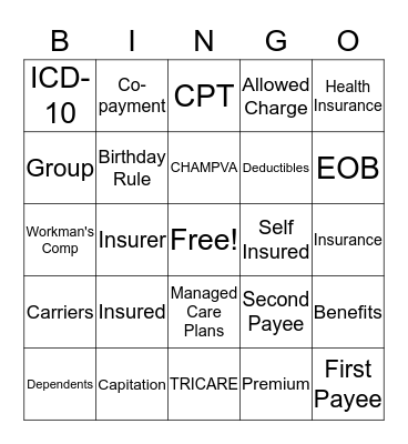 Insurance Bingo Card