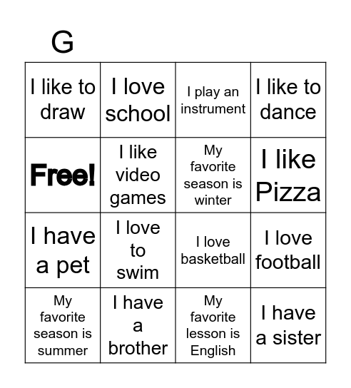 Let's get yo know each other! Bingo Card