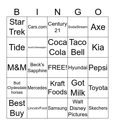 Super Bowl XLVII Bingo Card