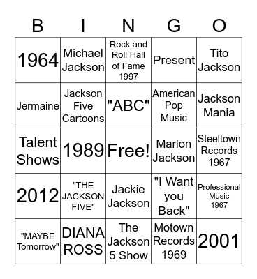 JACKSON FIVE Bingo Card