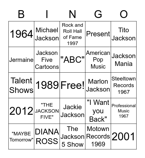 JACKSON FIVE Bingo Card