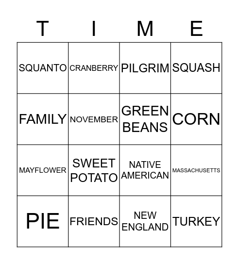 THANKSGIVING Bingo Card